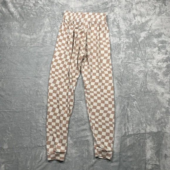 BKE Youth Jogger Pants Medium Tan White Checkered - Picture 9 of 9